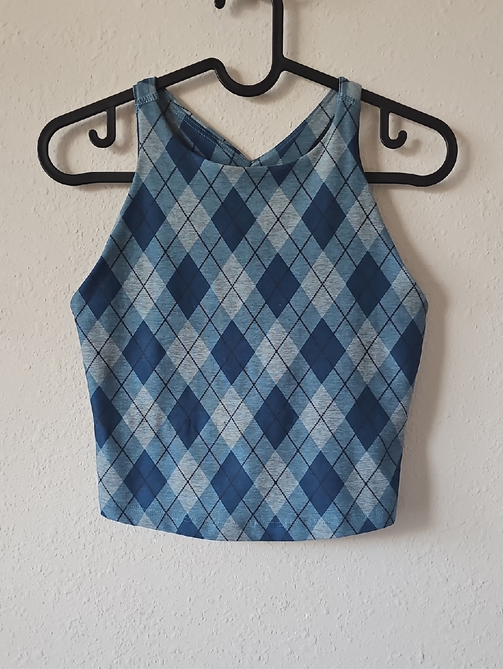 Beyond Yoga Blue Argyle Focus Crop Tank